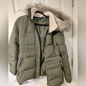 Ralph Lauren Olive Puffer Jacket with Faux Fur Trim